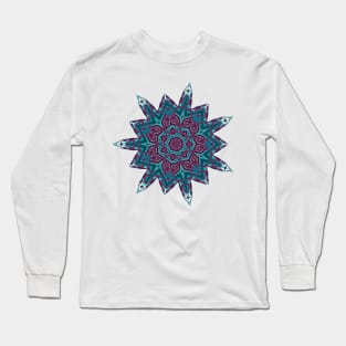 Teal and Purple Abstract Mandala Star Silhouette Long Sleeve T-Shirt